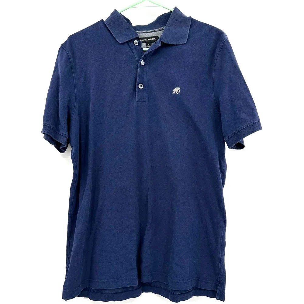 Banana Republic size Medium blue short sleeve polo shirt top cotton‎ blend